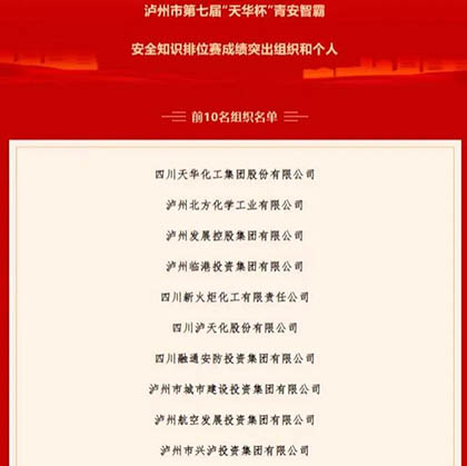 瀘天化股份公司參加青安智霸安全知識排位賽獲佳績